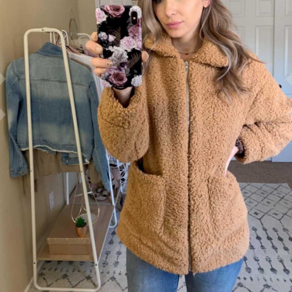 TEDDY Fleece Zip Up Faux Shearling Jacket Coat